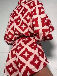 INAWLY Mono informal de mujer con estampado integral y mangas tipo murciélago, adecuado para vacaciones - Multicolor - Ver 2