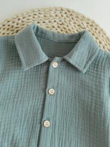 Loomiva 2 pezzi set per bimbo: camicia a maniche corte tinta unita e pantaloncini vita elastica