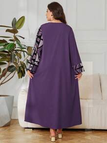 SHEIN Lacomfia Vestito con stampa geometrica a blocchi di colore e maniche lunghe, taglie comode