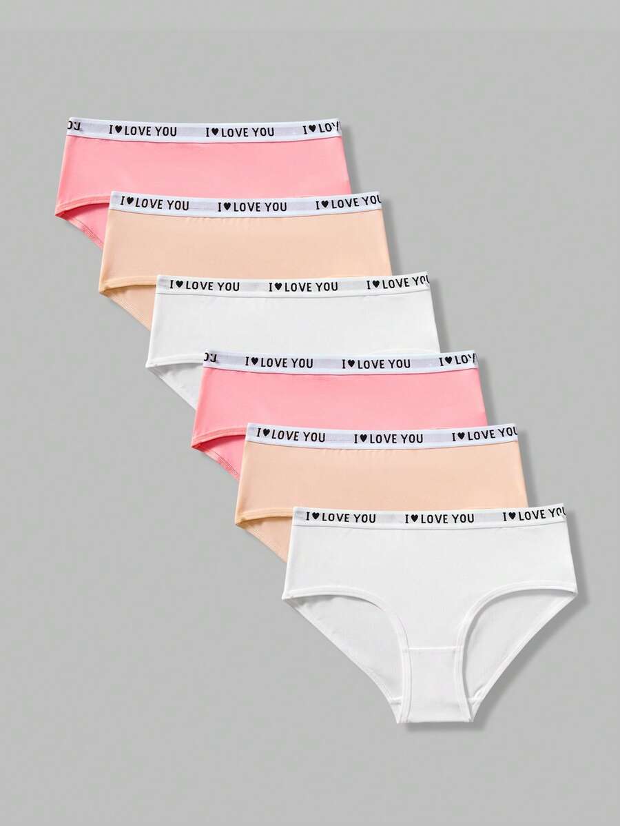 SHEIN Paquete de 6 bragas de algodón cómodas con cintura elástica y diseño sencillo para niñas preadolescentes