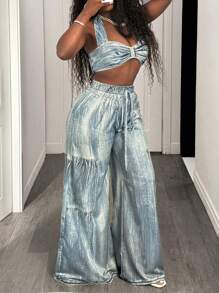 BamGleam Blue Denim Effect Casual Suit - Grey - View 7