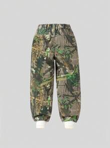 Baby Girls Elastic Waist Retro Leopard Pattern Personalized Loose Comfortable Tapered Denim Pants - Army Green - View 2