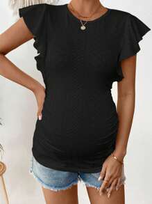 SHEIN Maternity Plain Round Neck Cap Sleeve Casual Ruched T-Shirt