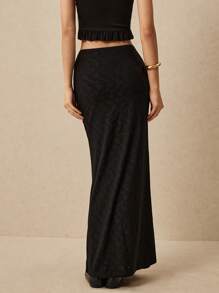 Poéselle 女士优雅纯色镂空刺绣半身裙 - 黑色 - 查看 4