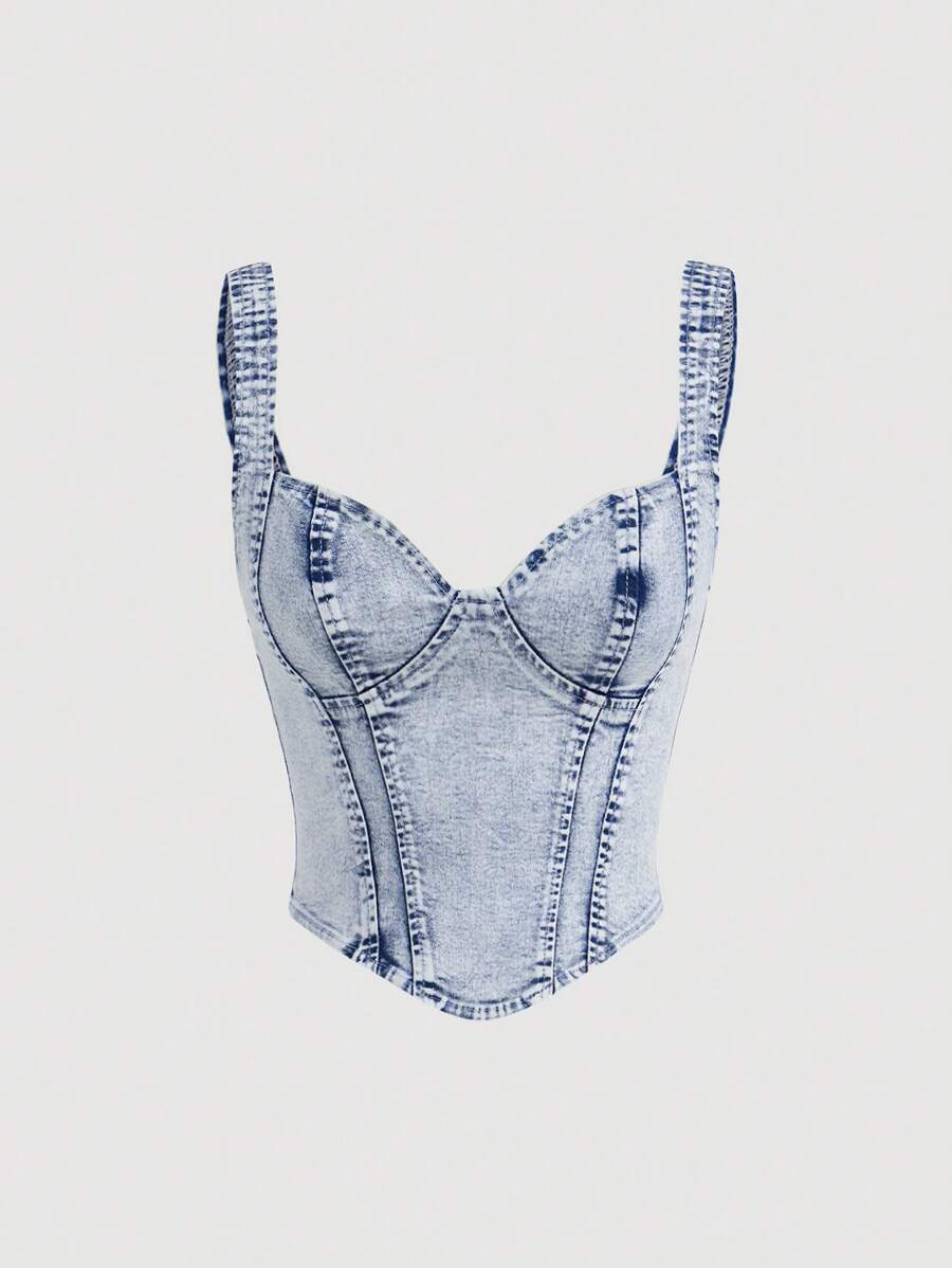 SHEIN MOD Women Casual Asymmetric Hem Denim Suspender Top - Light Wash - View 1