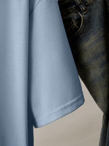 INAWLY Women Letter & Blueberry Print Round Neck Short Sleeve Casual T-Shirt - Dusty Blue - View 3