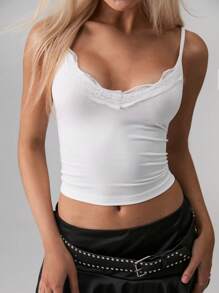 TRNVIE 女士纯色撞色蕾丝修身吊带背心