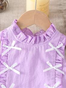 SHEIN Conjunto cómodo y casual de primavera/verano para bebé niña, con lazo, de tela suave y amigable con la piel, apropiado para ocasiones diarias tanto en interiores como en exteriores