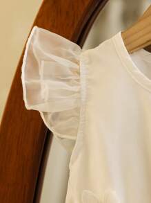 Souflis Souflis Baby Girl Spring/Summer Solid White Sleeveless Round Neck Net Mesh Dress, Fresh Fairy Style, Simple No Pattern, Flowing Skirt, Suitable For Holidays, Elegant Outings, Comfortable House Wear. Random Floral Quantity - White - View 5