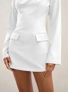 COSMINA Đầm mini cổ lọ tay dài thanh lịch màu trơn cho nữ - trắng - Xem 5
