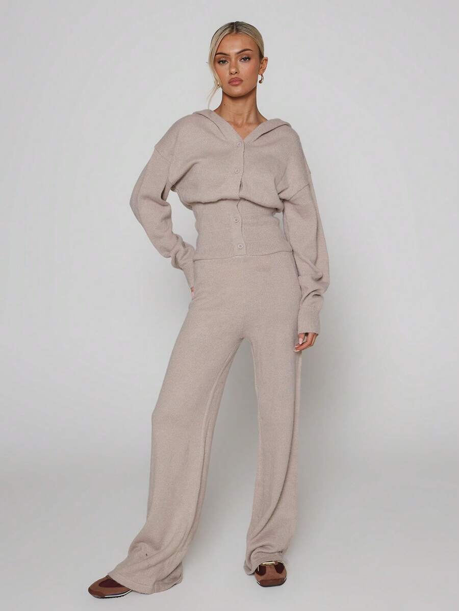 MUSERA Bộ áo liền quần ống rộng có mũ trùm đầu, cài cúc, chất liệu len, kiểu dáng thanh lịch. - Xám - Xem 1