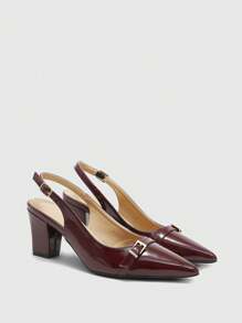 CUCCOO BIZCHIC Women's Fashionable Party Solid Color Pointed Toe High Heels - Burgundy - View 6