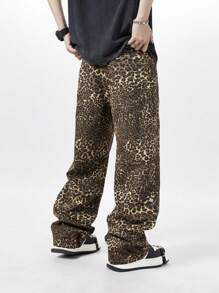 Manfinity EMRG Men's Pockets Straight Loose Leopard Print Jeans Pants - Multicolor - View 2