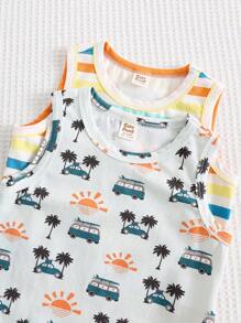 Cozy Pixies 2 Stück/Set Baby Jungen Cartoon Tier Muster gestrickte weiche Rundhals ärmelloser Lagen-Bodysuit Muster