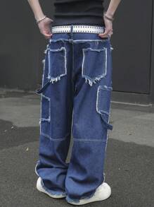 Manfinity EMRG Men's Casual Washed-Effect Wide Leg Loose Jeans - Dark Wash - View 2