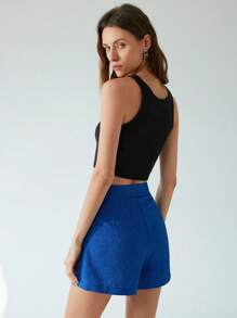 SHEIN Privé Nuevos pantalones cortos elegantes y versátiles para mujer de primavera/verano 2025, de estilo europeo estadounidense, de cintura alta, con cremallera invisible y pierna recta, para vestimenta de negocios elegante y sencilla