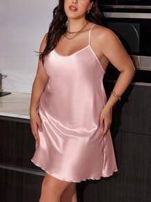 Backless Design Sexy Mini Slip Dress With Faux Silk - Baby Pink - View 3