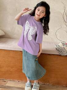 Dazy Kids 女童（小女孩）圆领针织短袖蝴蝶印花T恤，夏季 - 紫色 - 查看 3