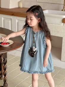 DAZY Young Girls Casual Denim Dress Vacation - Light Wash - View 5