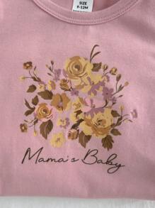 Loomiva 3pcs/Set Baby Girl Plant & Floral Print Soft Knit Round Neck Cap Sleeve Bodysuit Set - Coral Pink - View 5