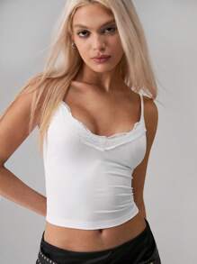 TRNVIE 女士纯色撞色蕾丝修身吊带背心