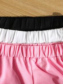 Tween Girls 3pcs/Set Colorblock Trim Letter Print, White Print, And Black Print Athletic Shorts