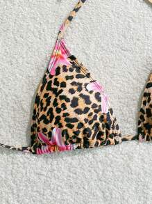 Swim Mod Women's Bohemian Leopard Print Bikini Top For Summer Beach Vacation - Multicolor - View 4