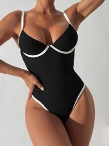 Swim Chiccia Brown Monokini New Solid Soft Cup Underwire High Cut Leg Splice Color Block Swimsuit For Summer Beach Vacation
