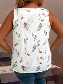 SHEIN CURVE+ Plus Size Women Feather Print Square Neck Sleeveless Top, Suitable For Summer Wear, Daily Commute And Vacation - Multicolor - View 2