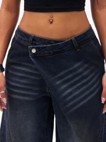 SHEIN ICON Women Casual Loose Straight Leg Denim Pants - Blue - View 6