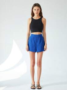 SHEIN Privé Nuevos pantalones cortos elegantes y versátiles para mujer de primavera/verano 2025, de estilo europeo estadounidense, de cintura alta, con cremallera invisible y pierna recta, para vestimenta de negocios elegante y sencilla