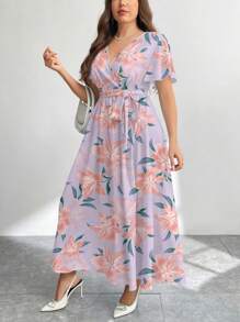 SHEIN Privé Casual Retro Floral Pattern Loose Plus Size Dress, Suitable For Summer - Multicolor - View 3