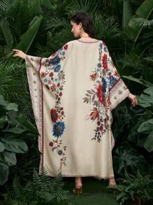 Al Najma Elegant Conservative Heavy Pearl Embellished Arabic Style Dress For Women - Apricot - View 3