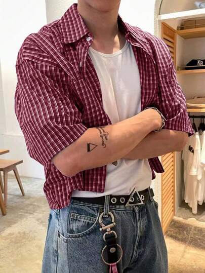 SHEIN Manfinity Dauomo Camisa cruzada casual de cuadros de verano para hombres