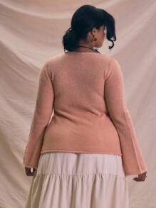 MUSERA Áo len dài tay dáng xòe, chất liệu mềm mại, có chi tiết vòng tròn, thích hợp cho mùa lễ hội, kiểu dáng thanh lịch và nhiều lớp. - trái cam - Xem 4