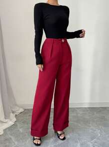 Chiquease Women's Slimming Straight-Leg Metal Buckle Design Pants - Burgundy - View 5