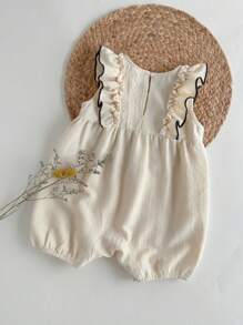 Loomiva Baby Girl Square Collar Ruffle Hem Sleeveless Romper Casual Versatile