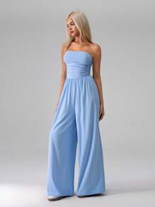 SHEIN Unity Casual Pleated Loose Jumpsuit, Simplistic And Fashionable Design, Suitable For Summer