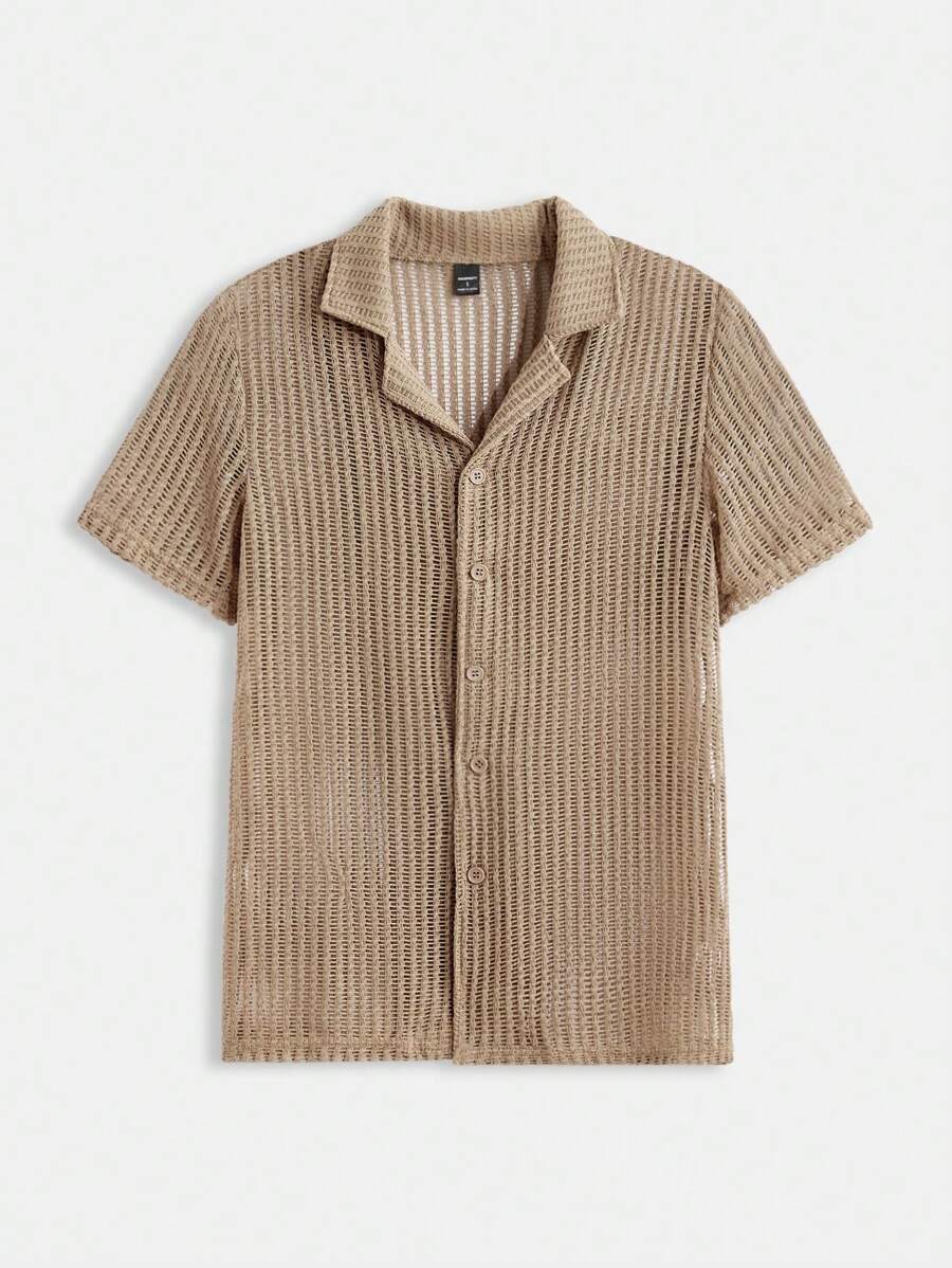 Manfinity RelaxMax Men Solid Lapel Collar Shirt - Brown - View 1