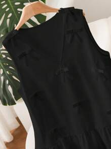 CosyJoli 大码女式无袖蝴蝶结 V 领设计休闲白色衬衫，时尚百搭日常穿着 - 黑色 - 查看 2