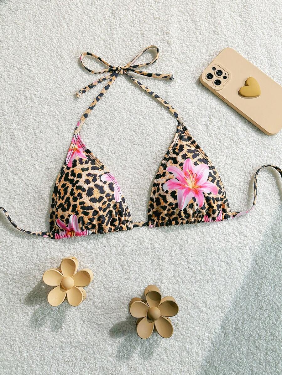 Swim Mod Women's Bohemian Leopard Print Bikini Top For Summer Beach Vacation - Multicolor - View 1