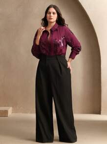 Anewsta 大码女士商务休闲法式优雅玫瑰亮片刺绣衬衫，春季