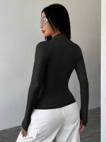 SHEIN Unity Women Front Zipper Long Sleeve Casual Plain Jacket, Spring/Autumn Fall Winter Cloth For Women