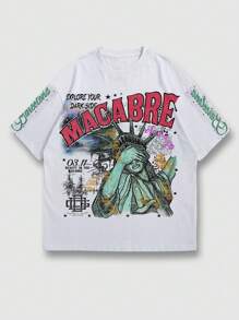 ROMWE MEN Street Life Camiseta de cuello redondo de manga corta con estampado gráfico Y2K para hombres, apta para uso casual diario en primavera y verano