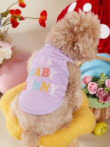 PETSIN 1pc Pet Cat Or Dog General Purple Baby Bunny Cute Print Comfortable Breathable Dog Vest - Red - View 2