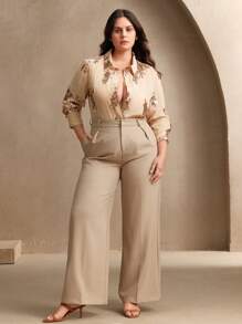 Anewsta Plus Size Women Rose Sequin Embroidered Blouse, Spring - Apricot - View 4