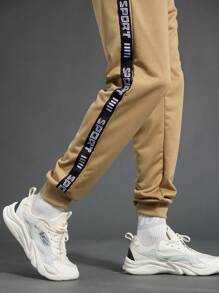 Manfinity Sport Corelite Men's Color-Block Letter Print Drawstring Hooded Sweatshirt & Sweatpants Sports Suit