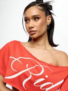 SUMWON WOMEN 露肩舞蹈新娘婚礼 T 恤短款上衣新娘派对单身派对休闲宽松庆祝衬衫舞蹈工作室表演服