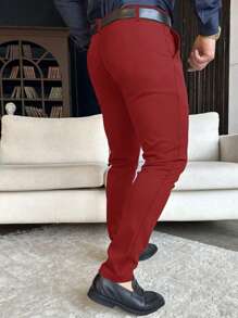 Calvornis Men's Casual Business Solid Color Tapered Suit Pants Casual Men Pants - Red - View 2
