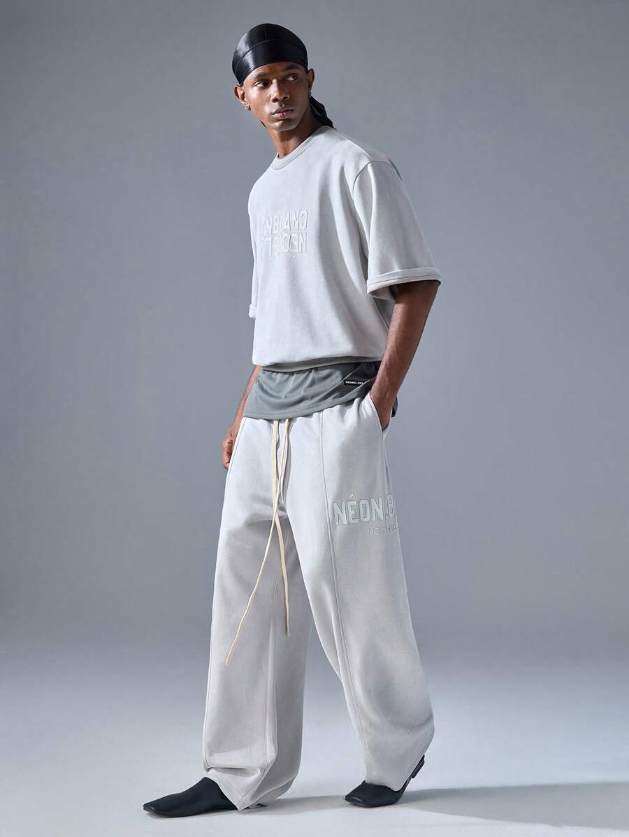 NEON BLANC 男式街头风格宽松长款图案印花羊毛运动裤 - 灰色 - 查看 1